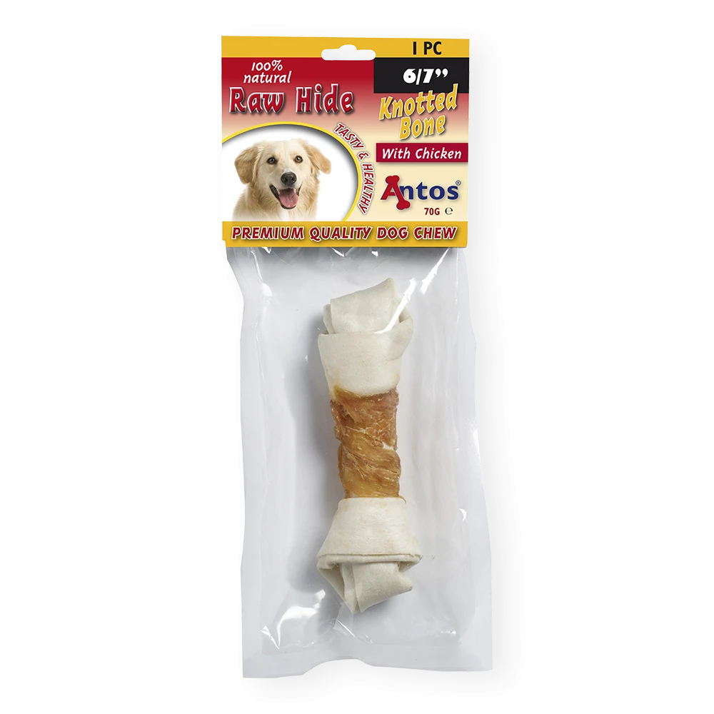 Raw Hide White + Chicken Knotted Bone 6/7" 1 pc