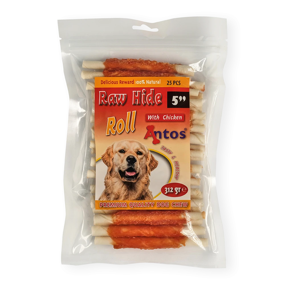 Raw Hide White + Chicken Roll 5" 25 pcs