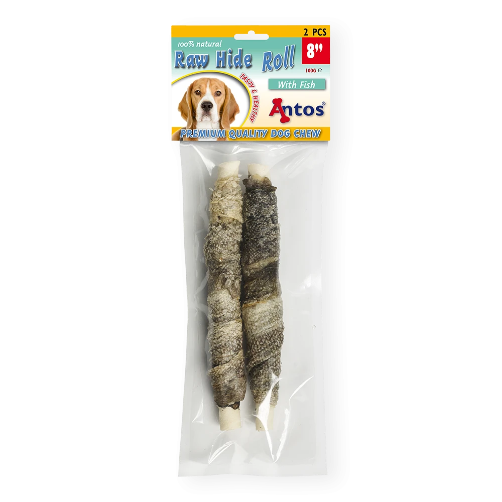 Raw Hide White + Fish Roll 8" 2 pcs