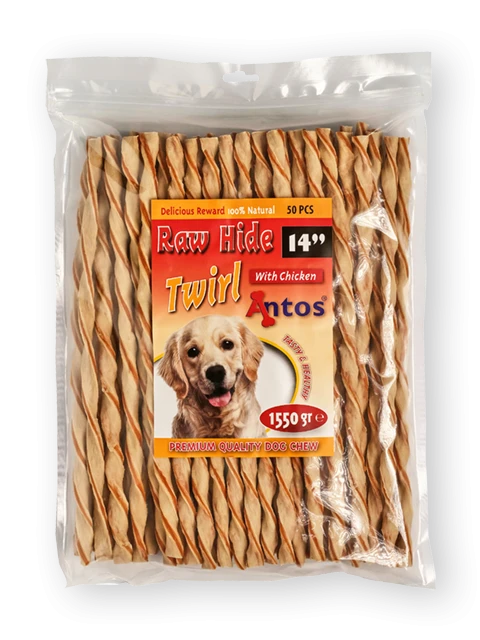 Raw Hide White + Chicken Twirl 14" 50 pcs
