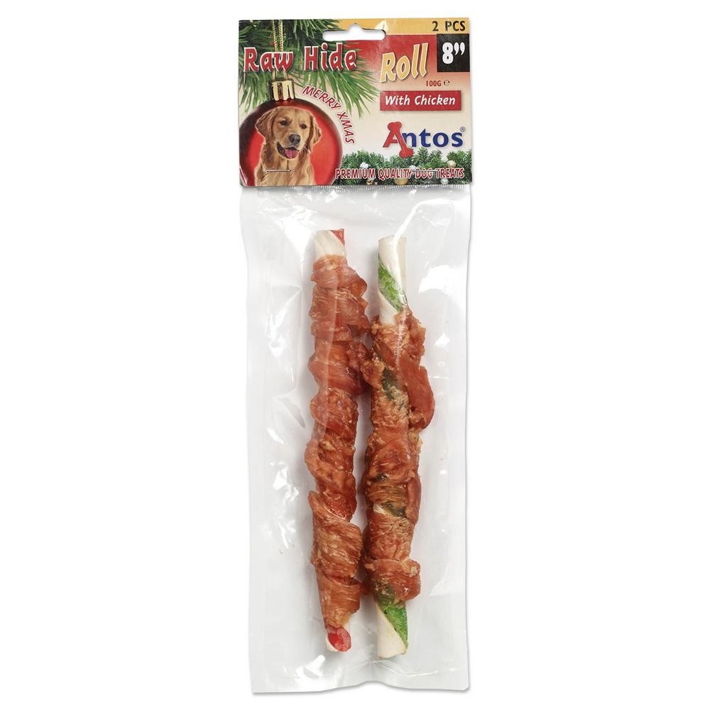Raw Hide White + Chicken Roll 8" 2 pcs - Xmas
