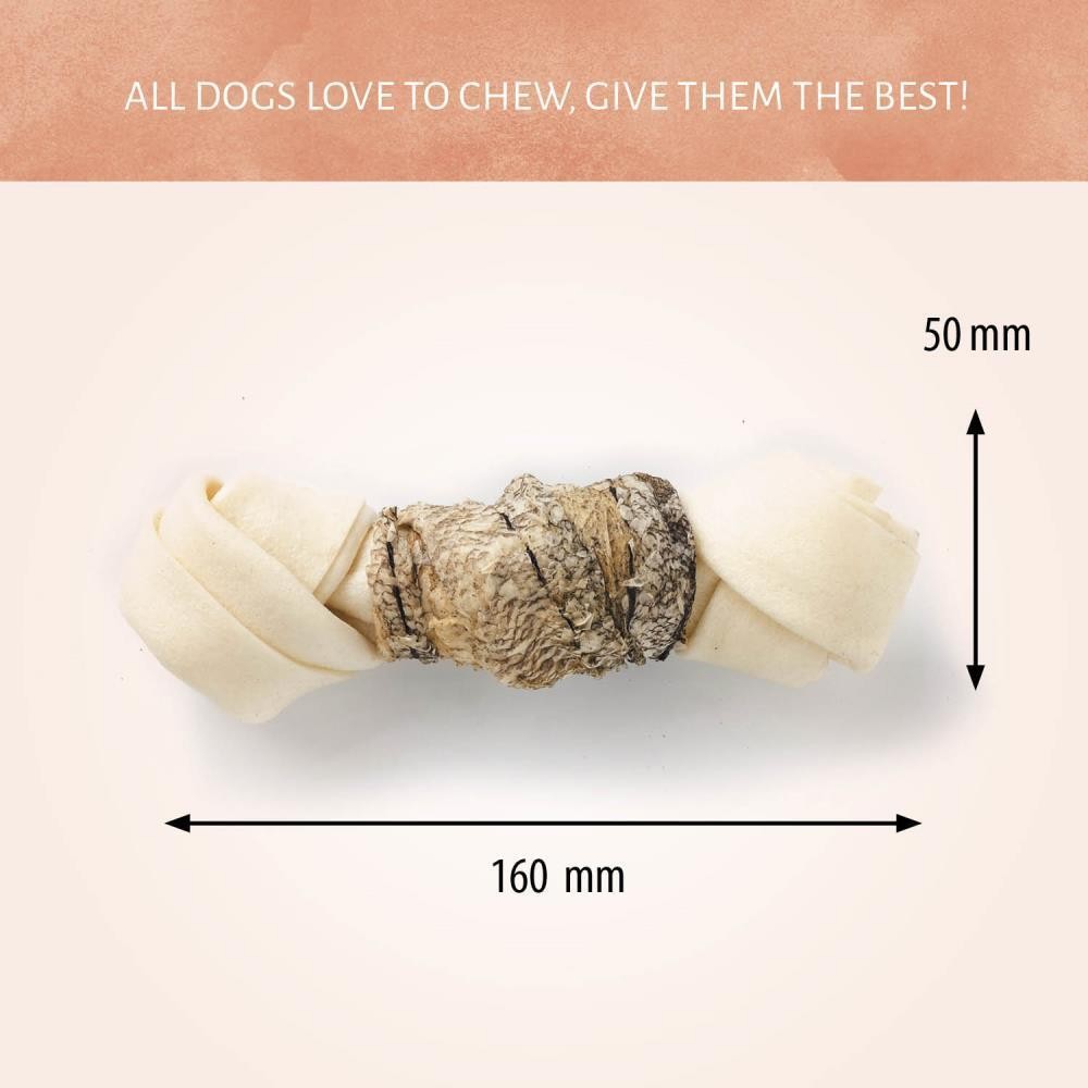 Raw Hide White + Fish Knotted Bone 6/7" 1 pc